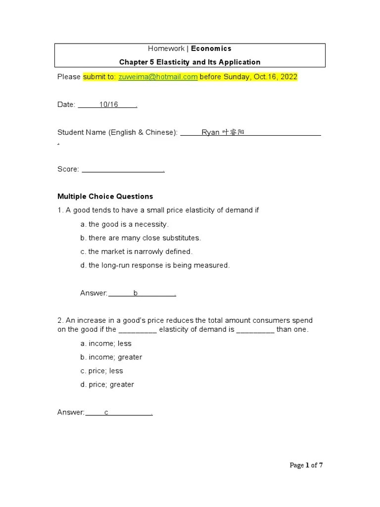 Homework Economics Chapter 5 Elasticity And Its Application Oct 12 2022 ...