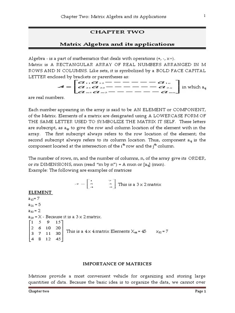 Chapter 2. Matrix Algebra And Its Applications | PDF | Matrix ...
