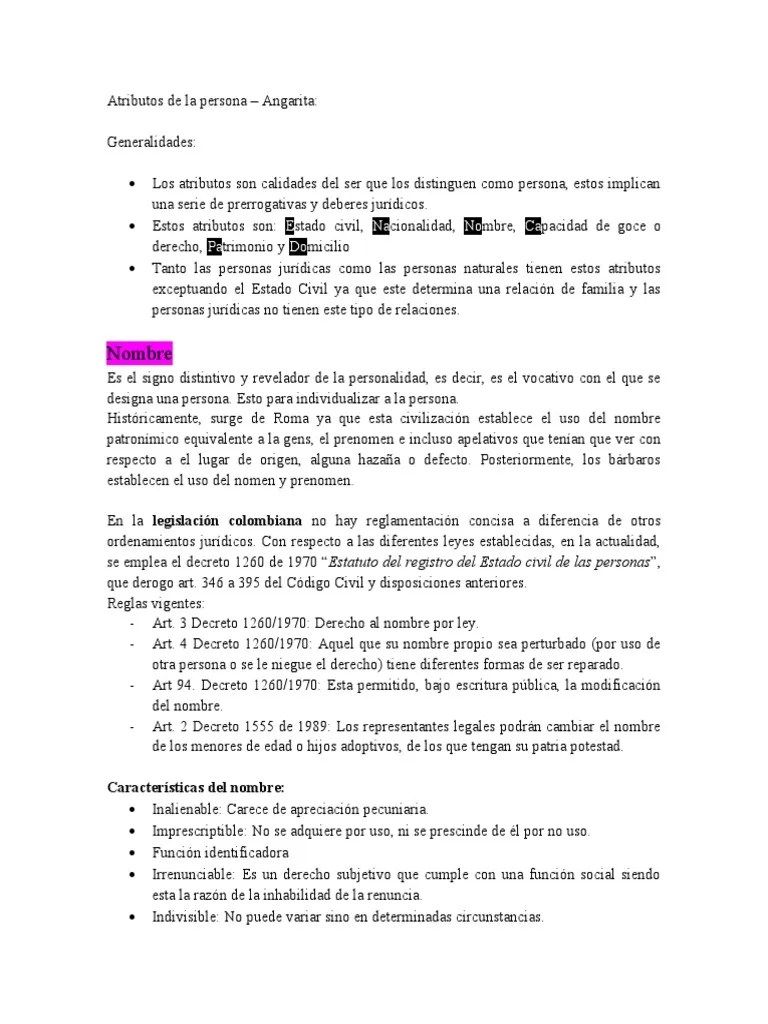Atributos De La Persona | PDF | Domicilio (Ley) | Nacionalidad