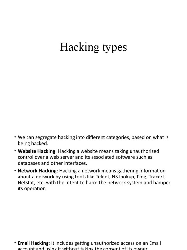 Hacking Types | PDF | Security Hacker | White Hat (Computer Security)