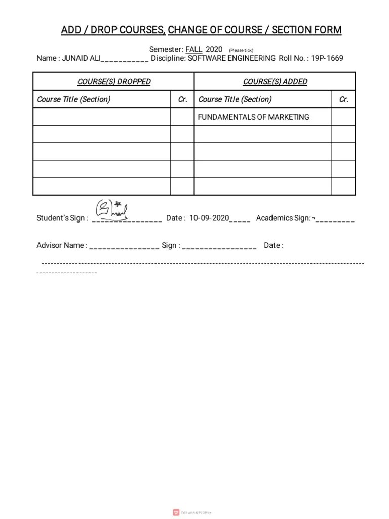 Add/Drop Courses Form | PDF