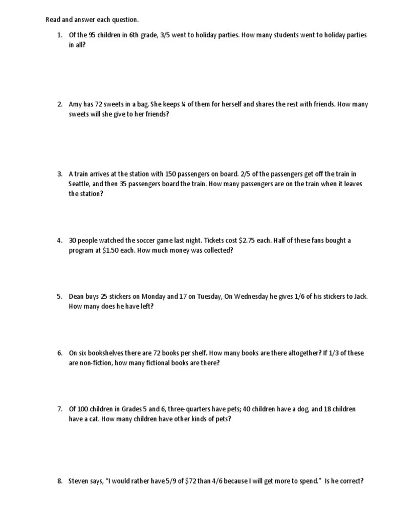 Fraction Word Problem | PDF