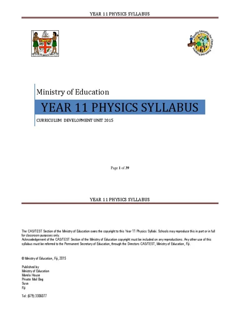 Year 11 Physics Syllabus 2015 | PDF | Force | Waves