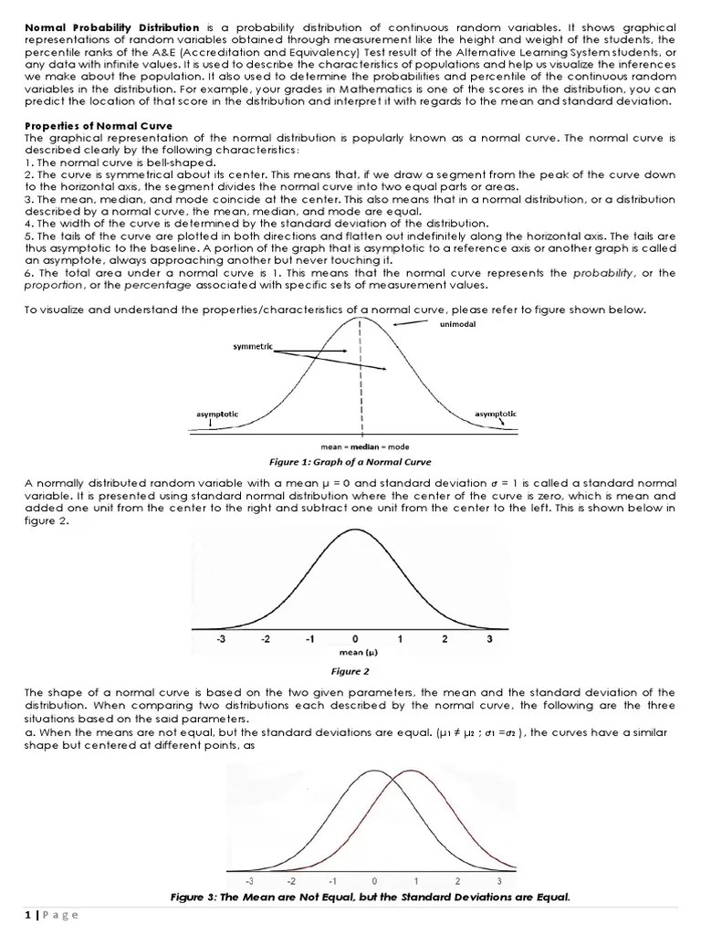 Handouts Normal Probability Distribution Is A Probability Distribution ...