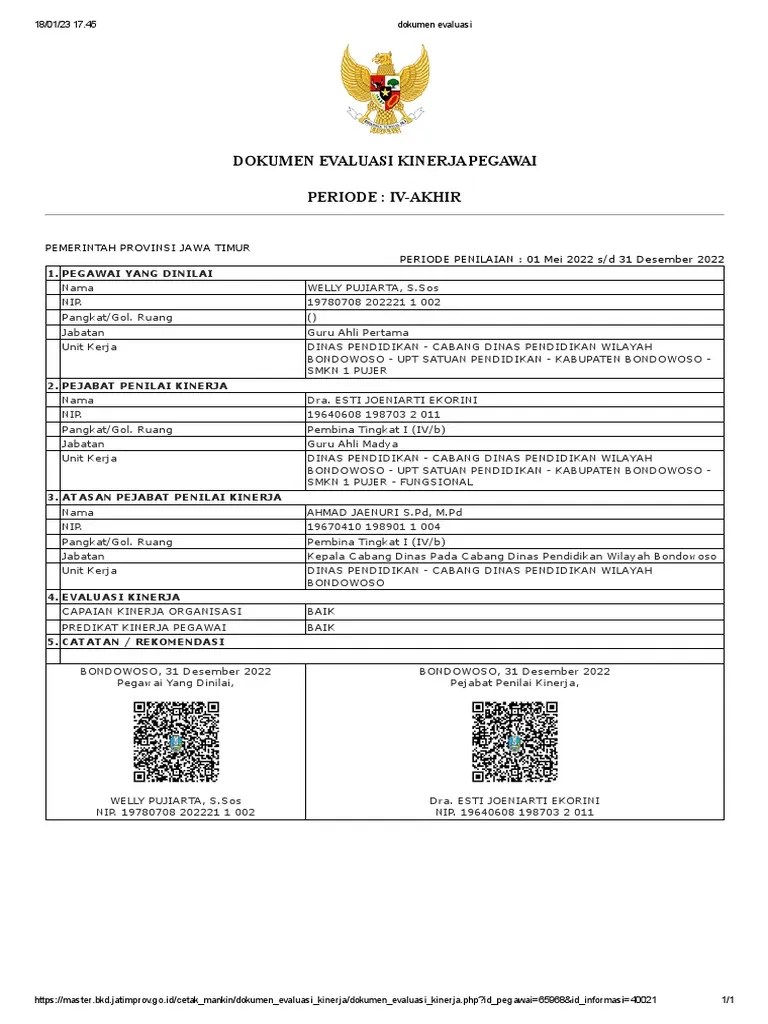 Dokumen Evaluasi Kinerja Pegawai 2022 - Welly Pujiarta | PDF