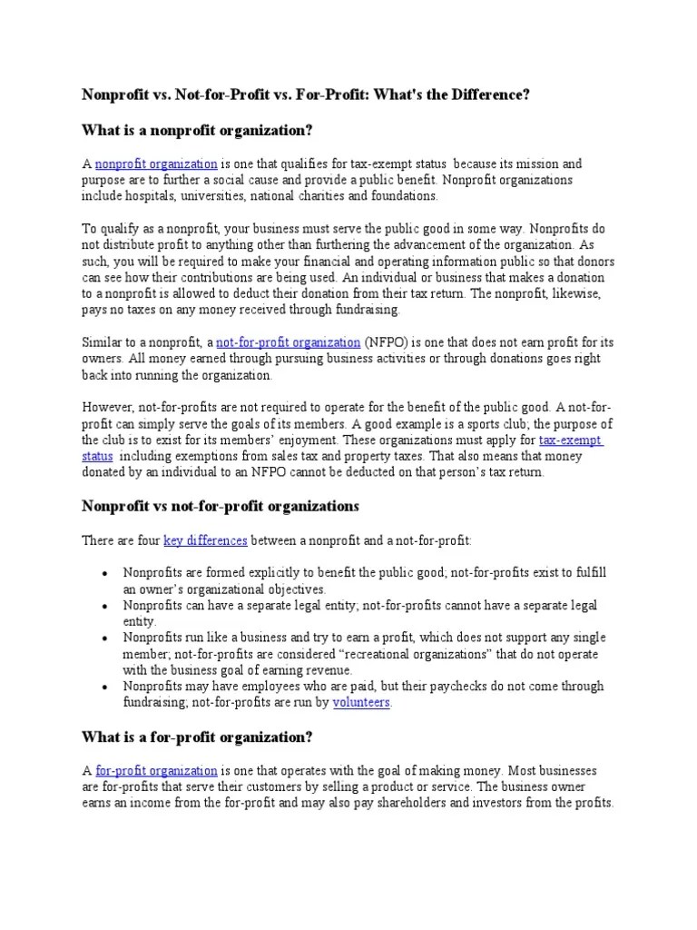 Nonprofit Vs | PDF | Nonprofit Organization | Business