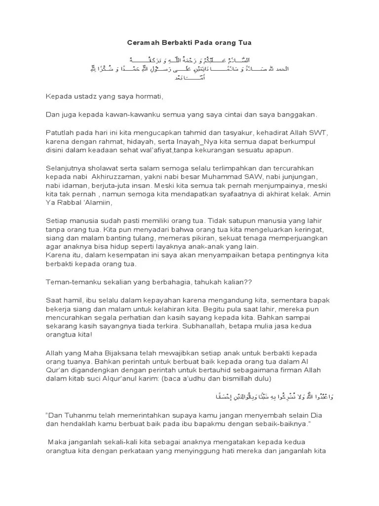 Pidato Tema Berbakti Pada Orang Tua | PDF