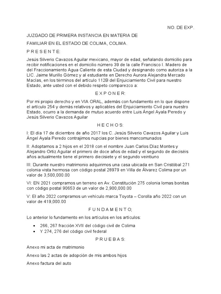 Divorcio De Mutuo Consentimiento | PDF