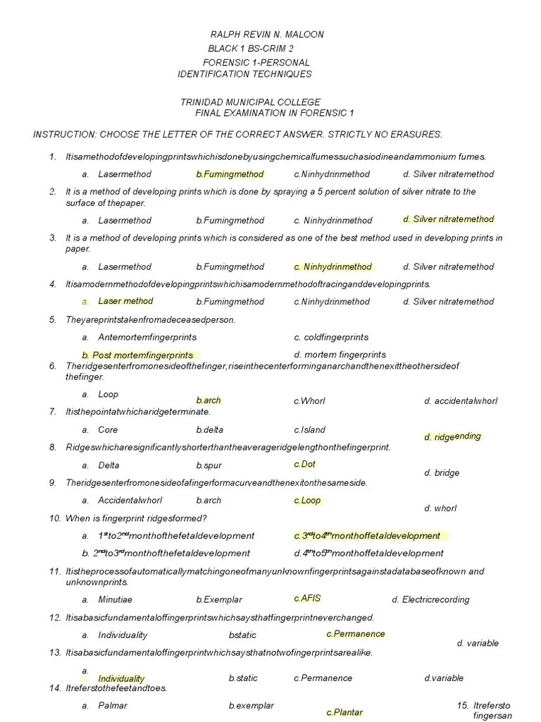 Finals In Forensic 1 | PDF | Fingerprint | Epidermis