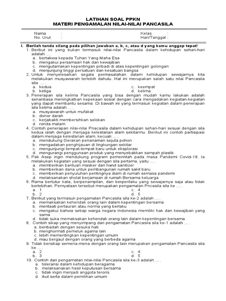 27 Juli 2022 - LATIHAN SOAL PPKN Pengamalan Nilai Pancasila | PDF