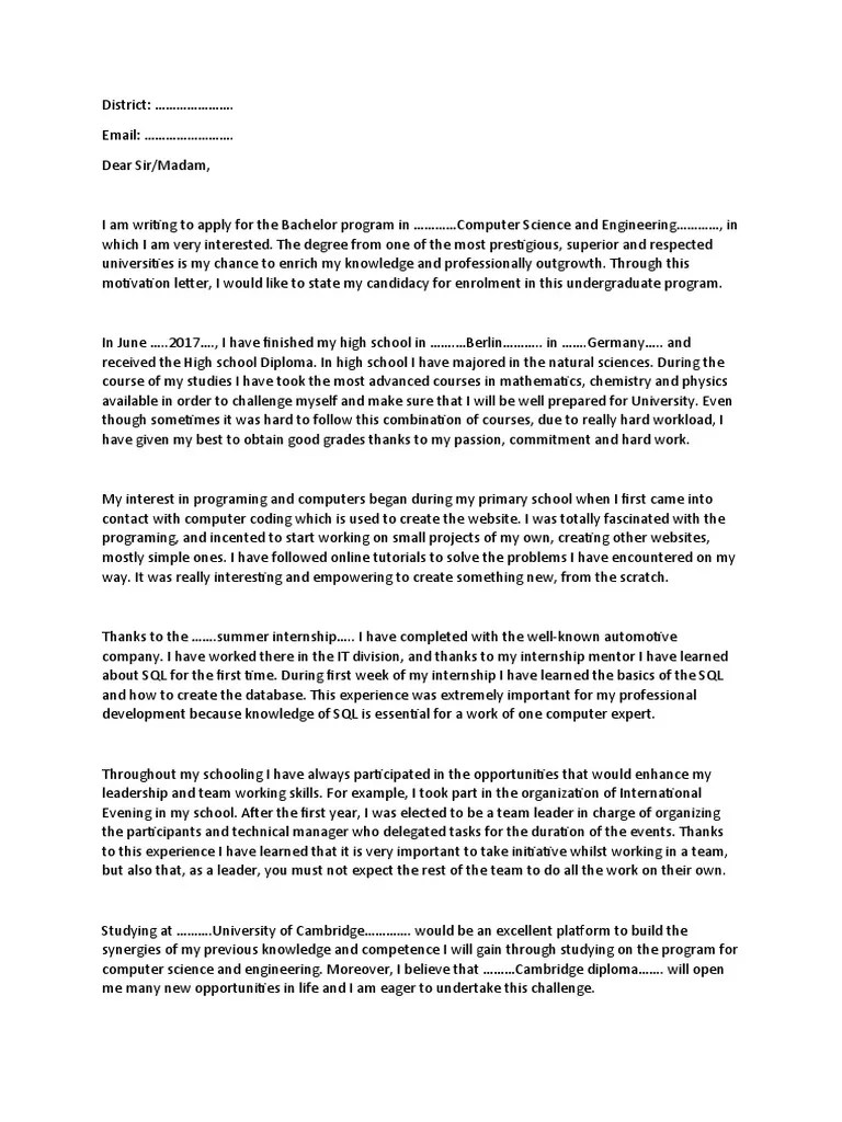 Computer Science Motivation Letter | PDF | Cognition