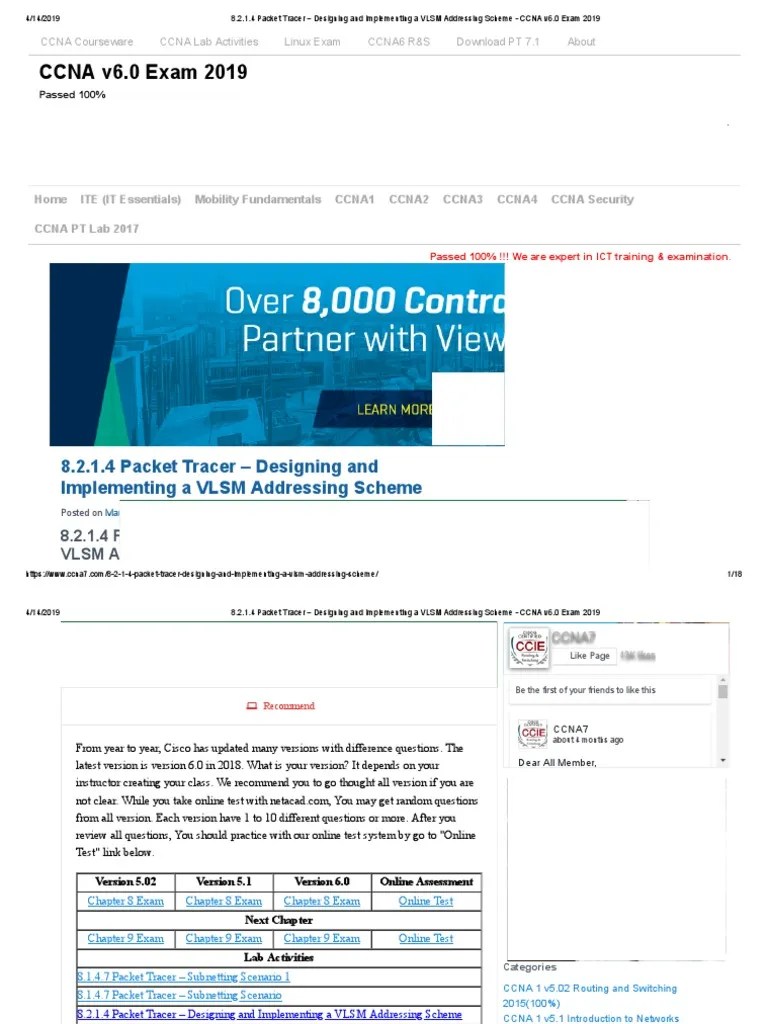 8.2.1.4 Packet Tracer - Designing And Implementing A VLSM Addressing ...