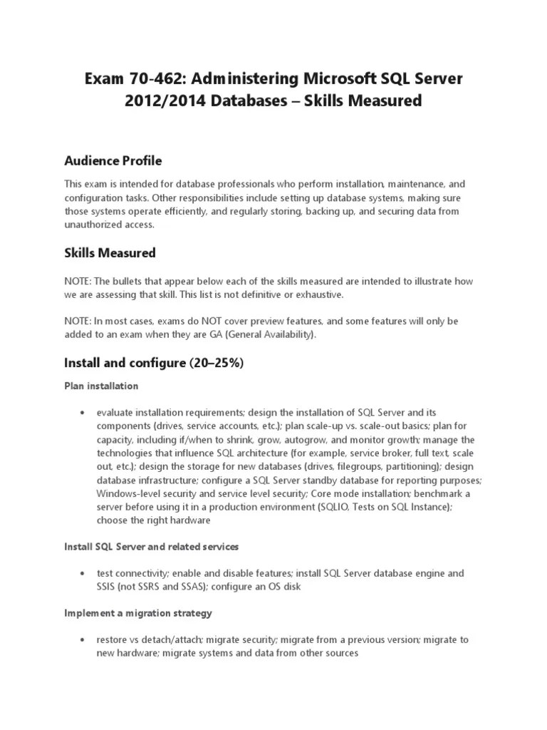Exam 70 462 Administering Microsoft SQL Server 2012 2014 Databases ...