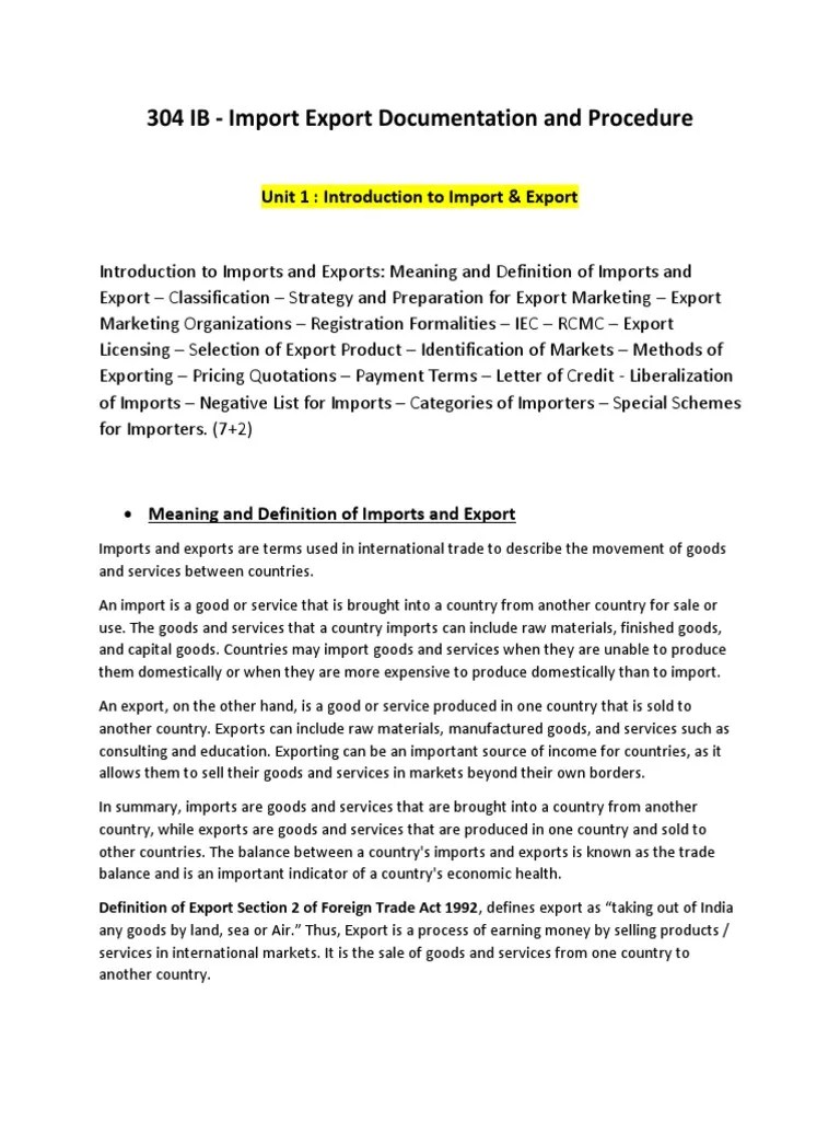 304 IB - Import Export Documentation And Procedures | PDF | Letter Of ...