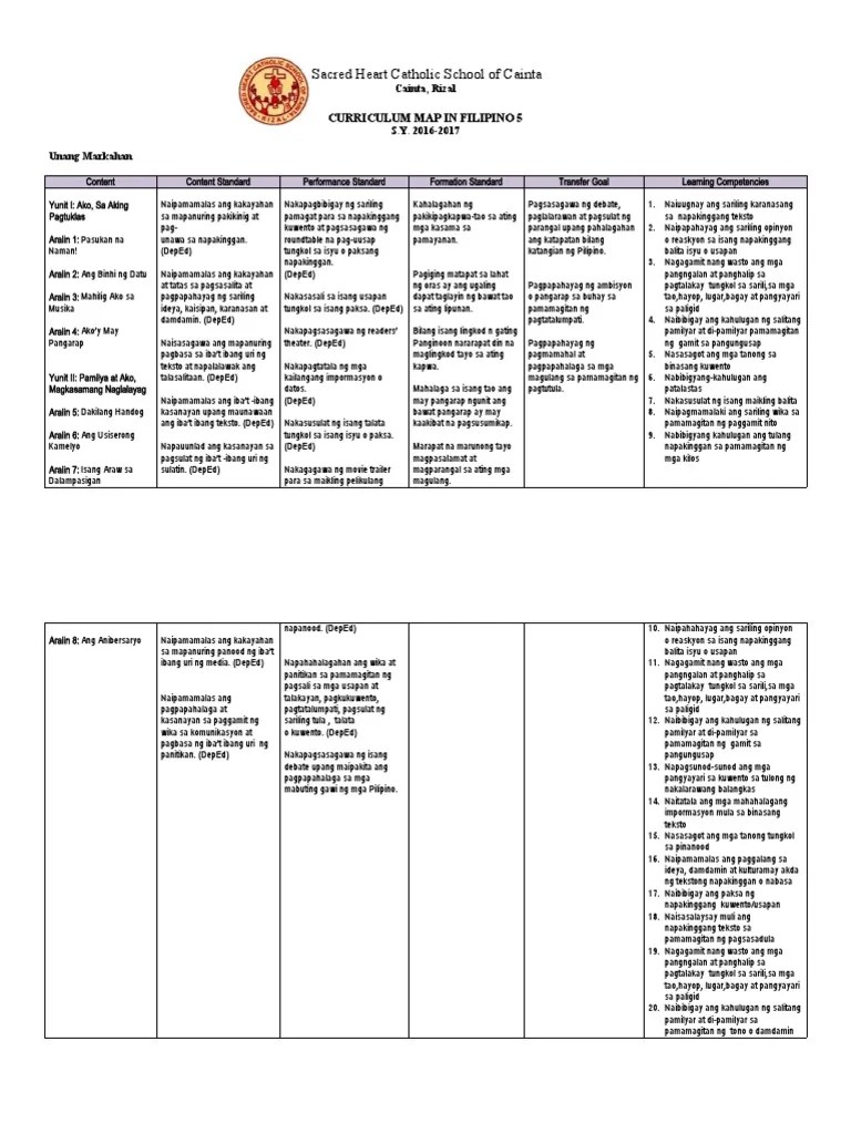 FIL 5 Curriculum Map | PDF