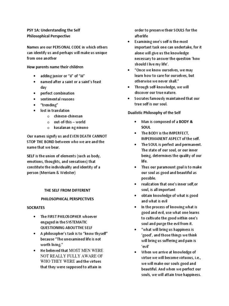 Uts Philosophical Perspective | PDF | Philosophy Of Self | Soul