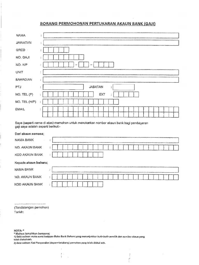 Borang Pertukaran Akaun Bank | PDF