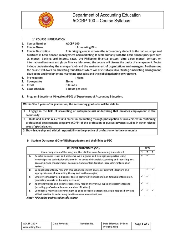 Syllabus - ACCBP 100 Complete | PDF | Debits And Credits | Accounting