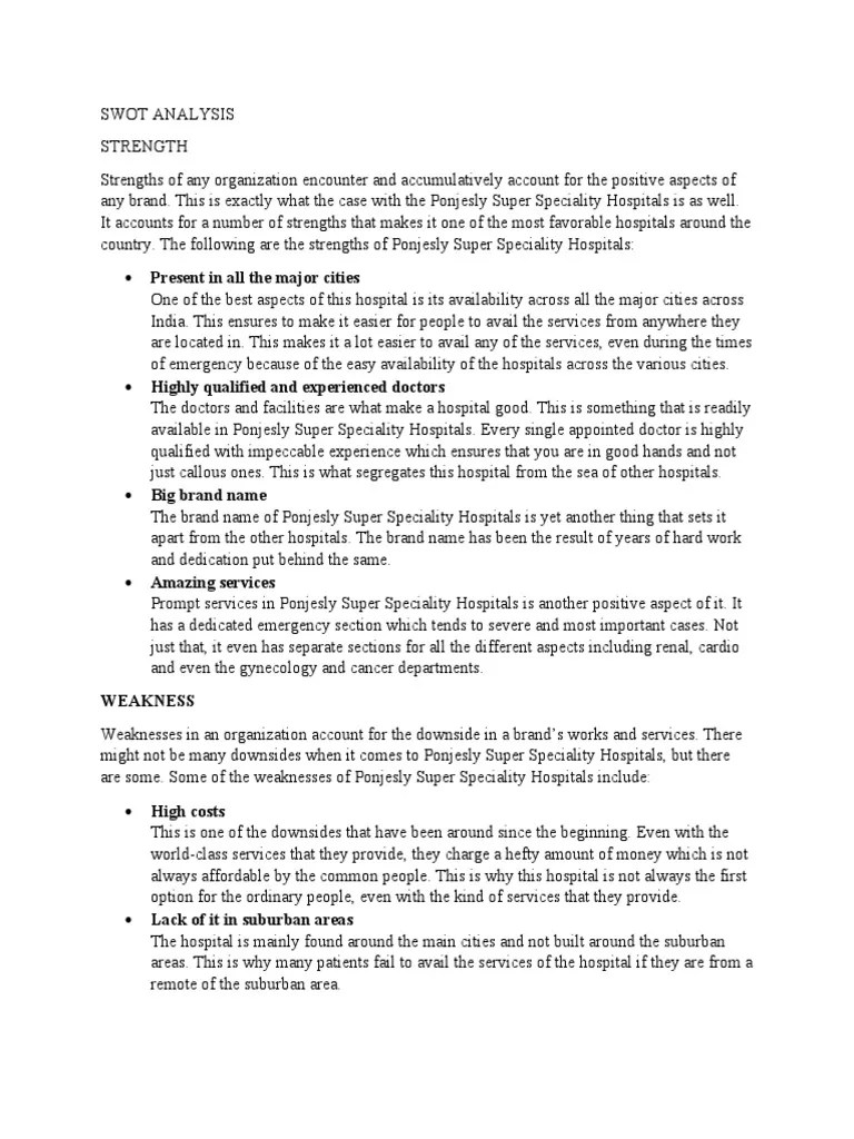 Swot Analysis | PDF | Hospital | Health Economics