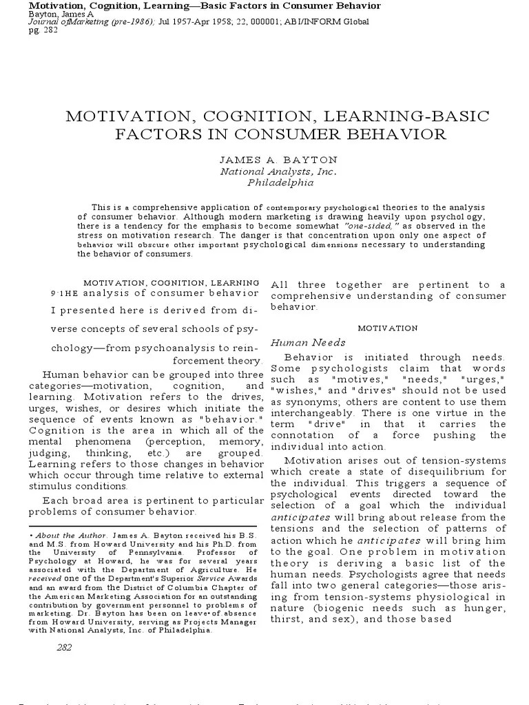 Motivation - Cognition - Learning.. | PDF | Id | Motivation