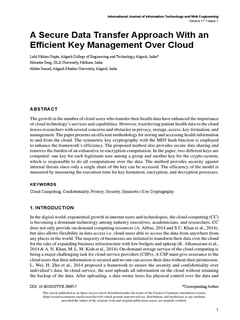 A Secure Data Transfer Approach With An Efficient Key Management Over ...