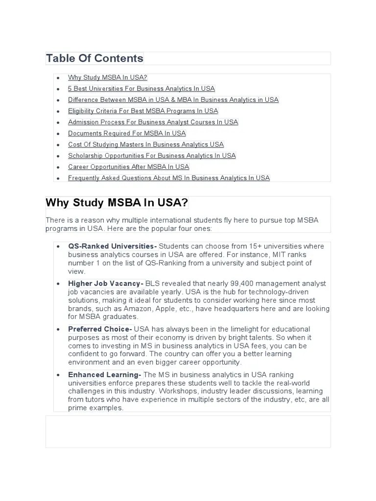 MS Business Analytics | PDF | Cost Of Living | Graduate Record Examinations