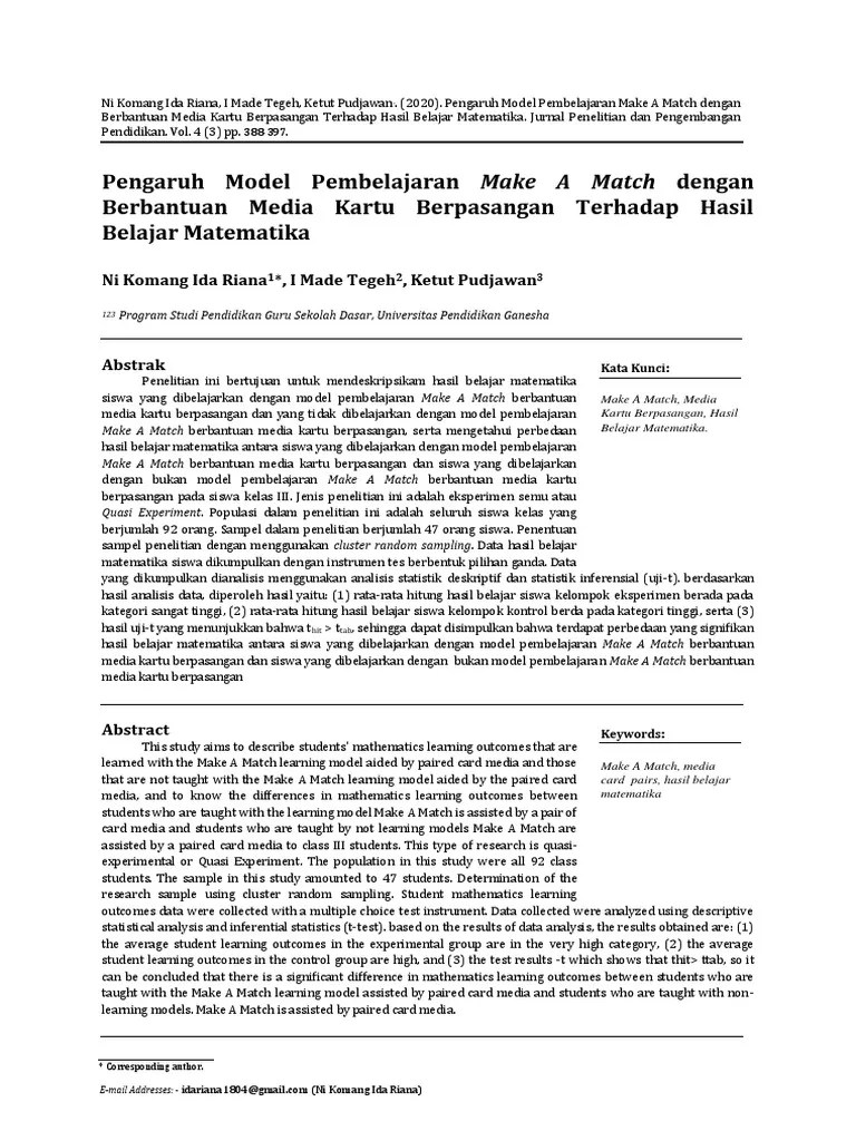 Pengaruh Model Pembelajaran Make A Match Dengan | PDF
