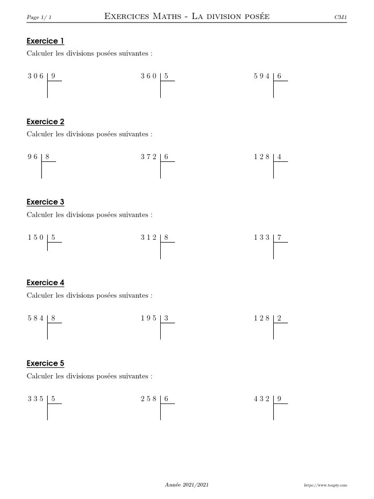 Divisions Posées Pour CM1 | PDF