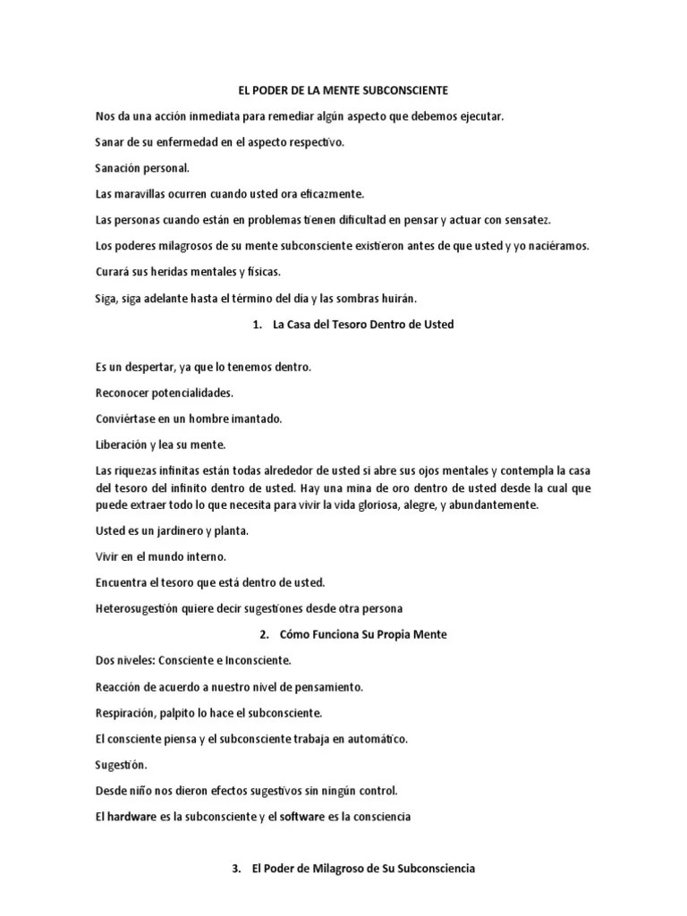 Análisis Libro El Poder Su Mente Subconsciente | PDF | Mente | Pensamiento