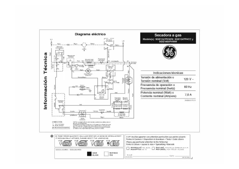 SGE1247PHWW DiagramaElectrico Secadora | PDF