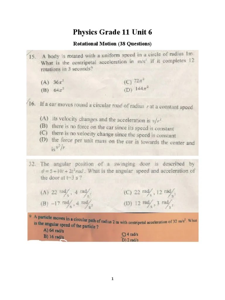 Physics Grade 11 Unit 6 Rotational Motion | PDF
