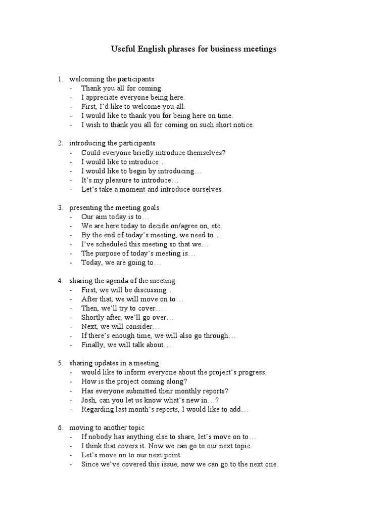 Useful English Phrases For Business Meetings | PDF