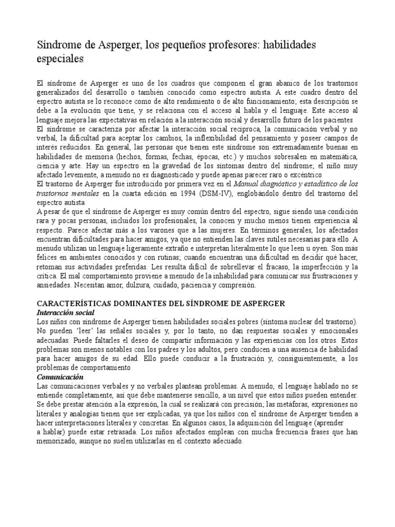 Sindrome De Asperger | PDF | Síndrome De Asperger | Espectro Autista