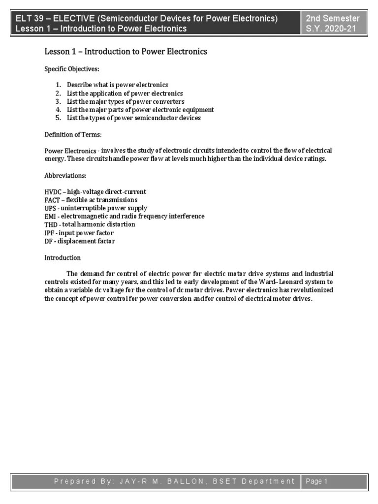 Lesson 1 - Introduction To Power Electronics | PDF