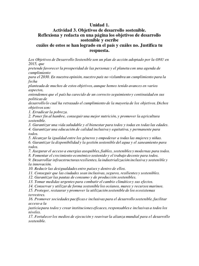 Actividad 3. Objetivos De Desarrollo Sostenible | PDF