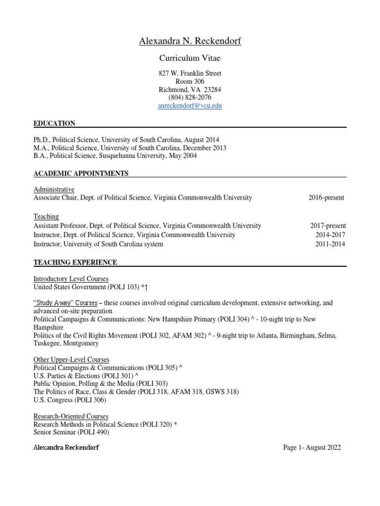 CV Alexandra Reckendorf 2 | PDF | Political Science | Science