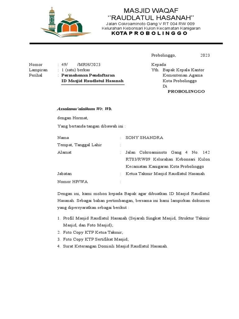 Permohonan ID Masjid | PDF