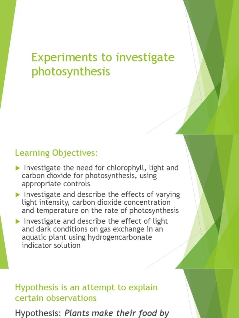 6.1a Experiments To Investigate Photosynthesis | PDF | Photosynthesis ...