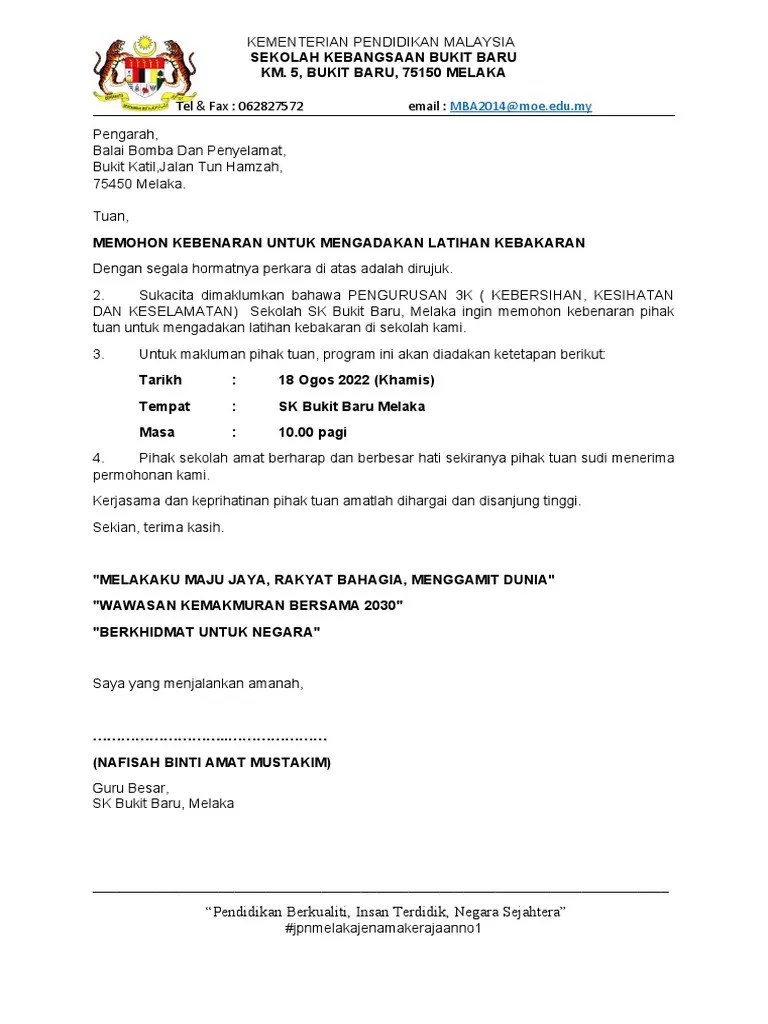 Surat Permohonan Latihan Kebakaran | PDF