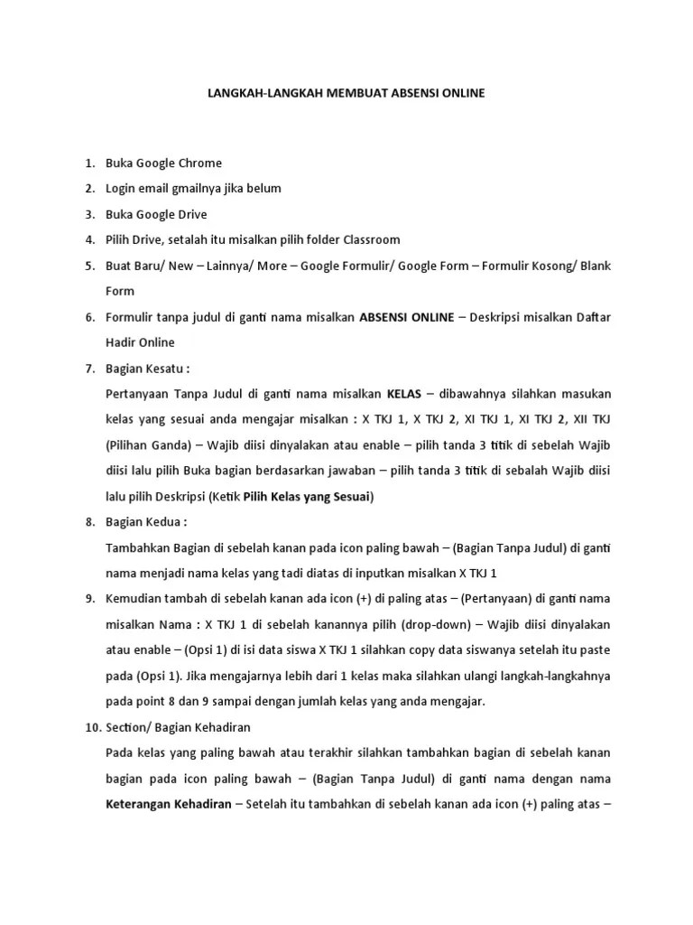 Tutorial ABSENSI ONLINE Dengan REKAP OTOMATIS Tiap KELAS Dengan Google Form Dala | PDF