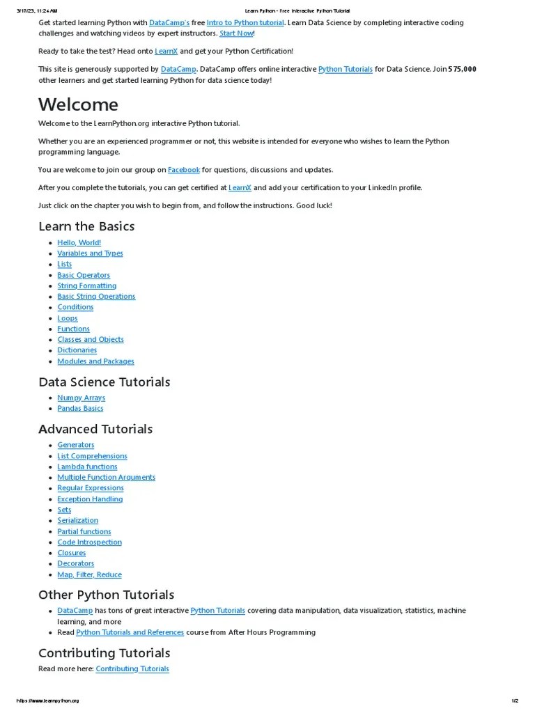 Learn Python - Free Interactive Python Tutorial | PDF | Python ...