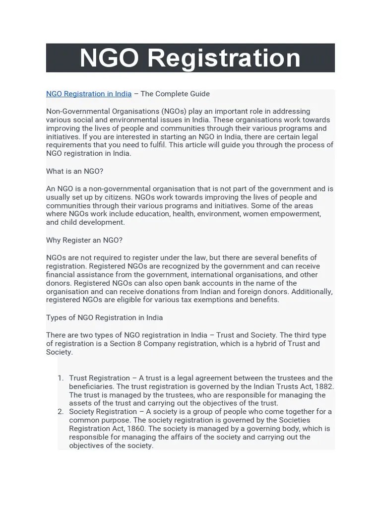 NGO Registration | PDF | Trust Law | Non Governmental Organization