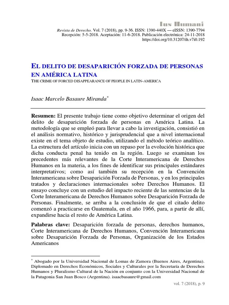 El Delito De Desaparición Forzada De Personas En América Latina - Isaac Basaure | PDF ...