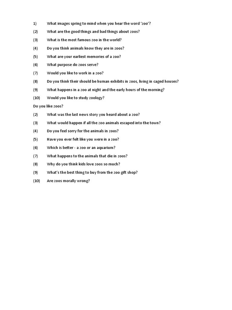 Zoo Questions Discussion | PDF
