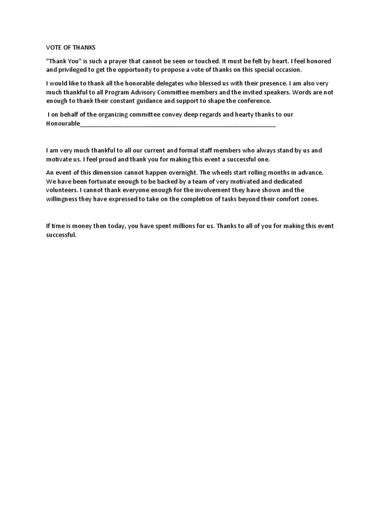 VOTE OF THANKS | PDF