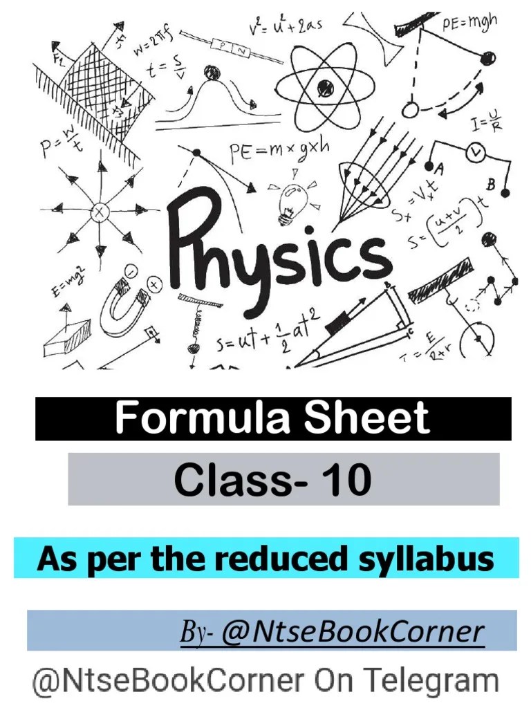 Physics Formula Sheet Class 10 Reduced Syllabus @NtseBookCo | PDF ...
