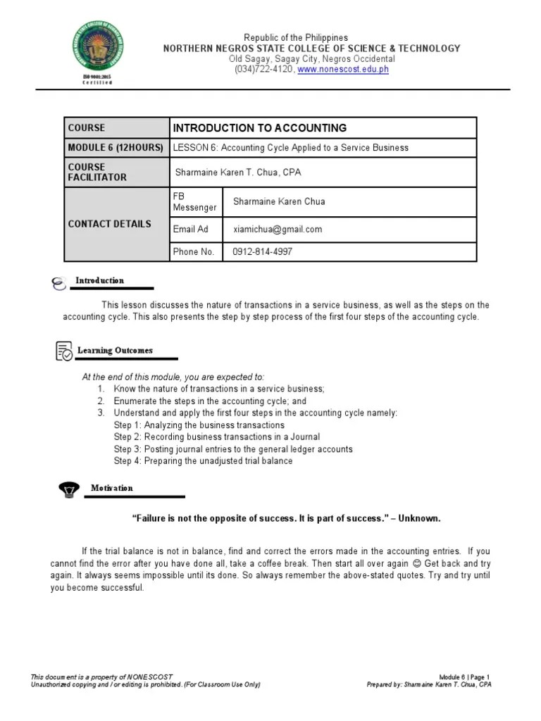 BPA 2B Lesson 6 The Accountung Cycle Applied To A Service Business ...