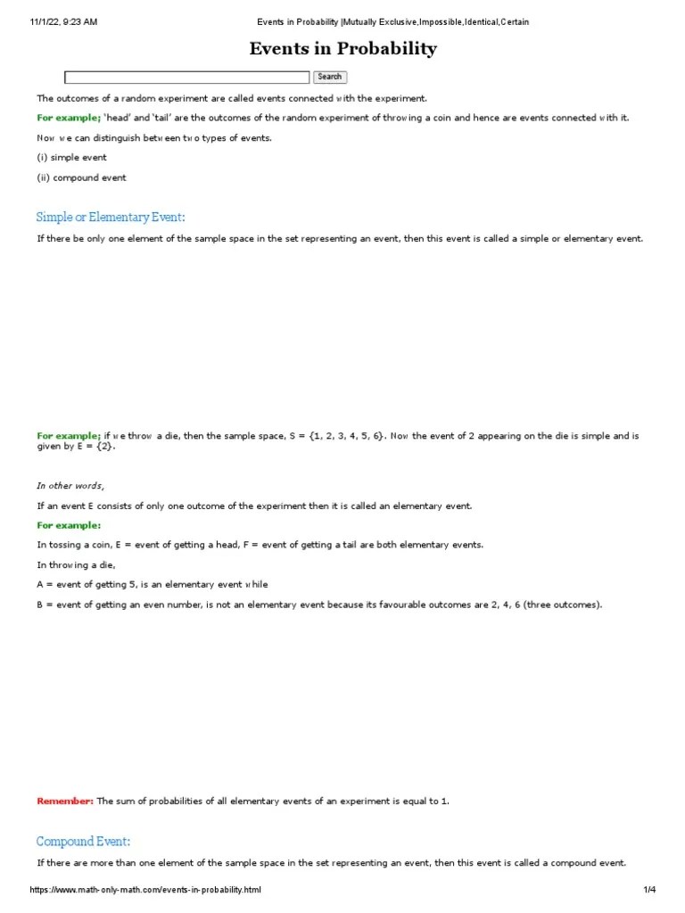 Events In Probability - Mutually Exclusive, Impossible, Identical ...