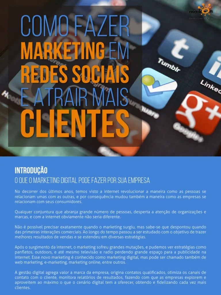 Ebook Como Fazer Marketing Em Redes Sociais E Atrair Mais Clientes ...
