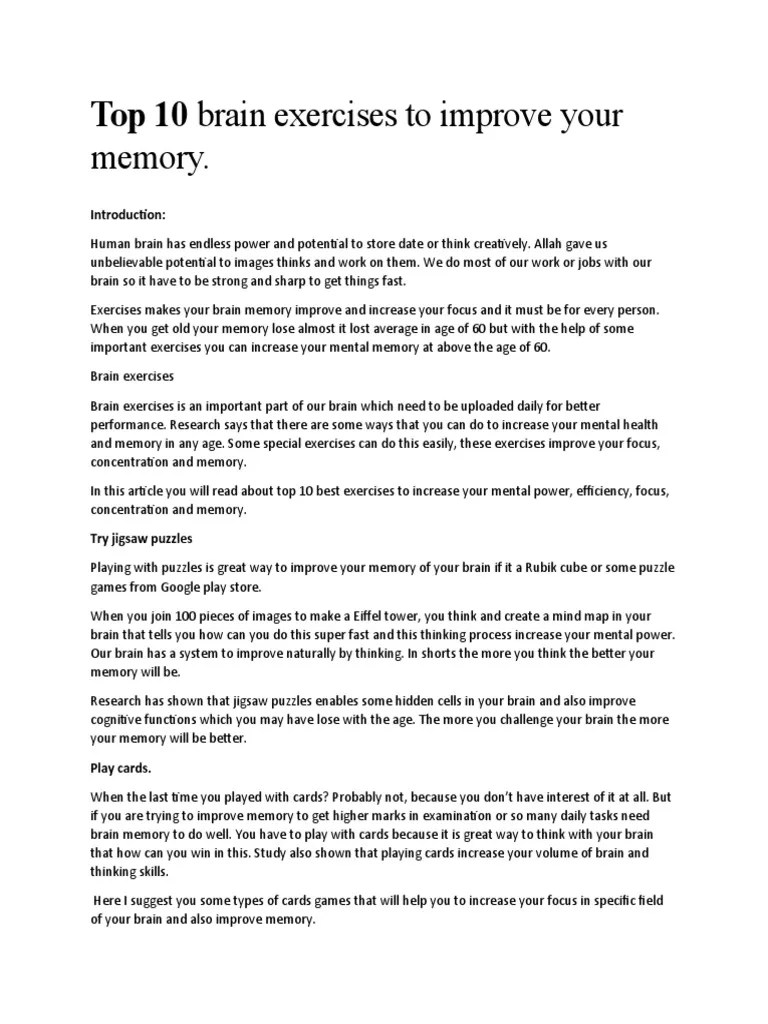 Top 10 Brain Exercises To Improve Memory | PDF | Memory | Vocabulary